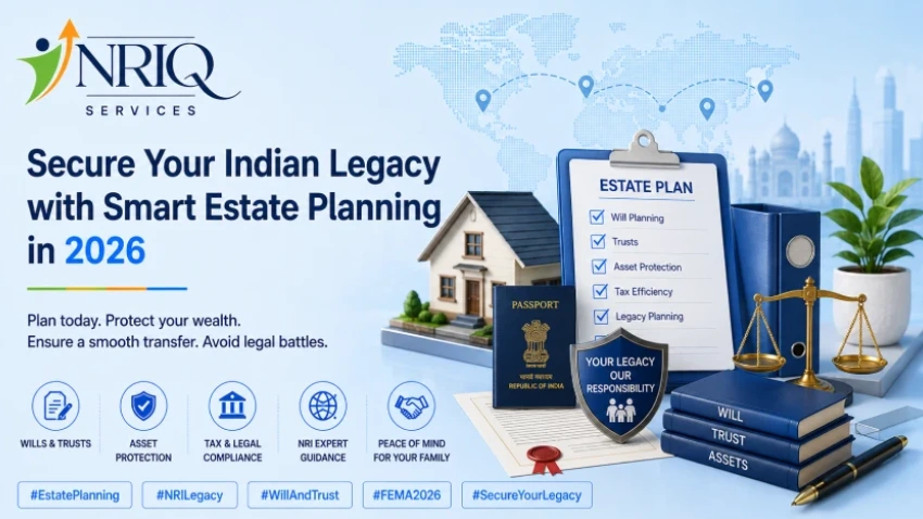 Smart estate planning for NRIs in India with wills, succession planning, trusts, and asset protection strategies in 2026.